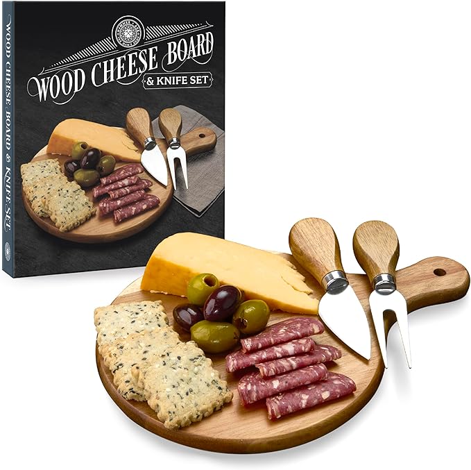 Hammer + Axe Acacia Wood Cheese Board & Knife Set – Perfect for Charcuterie Boards, Wine Pairings, & Dinner Parties| Charcuterie Board Serving Tray Kitchen Essential| Housewarming, Wedding, Home Gift