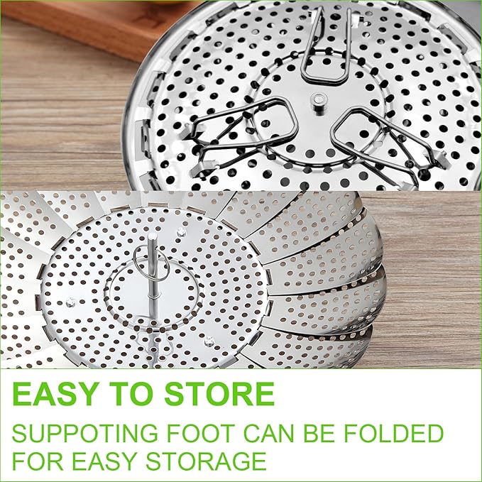 FOFAYU Vegetable Steamer Basket for Cooking, Stainless Steel Veggie Fish Food Steamer Basket, Folding Expandable Steamers to Fit Various Size Pot