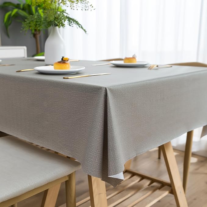 Rectangle Table Cloth,100% Waterproof Tablecloth Oil Proof Spill Proof Vinyl Table Cloth, Wipe Clean Plastic Table Cover for Dining, Camping, Indoor and Outdoor 54" x 84",Grey