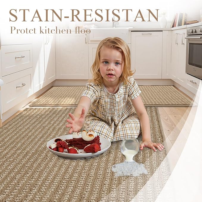 Kitchen Rugs,Non Slip Absorbent Kitchen Mats for Floor-Thick Stain Resistant Washable Kitchen Floor Mat Runner Carpet for Hallways,Entryway,Laundry Room,Sink(17"x29"+17"x59",Brown,Roll Package)