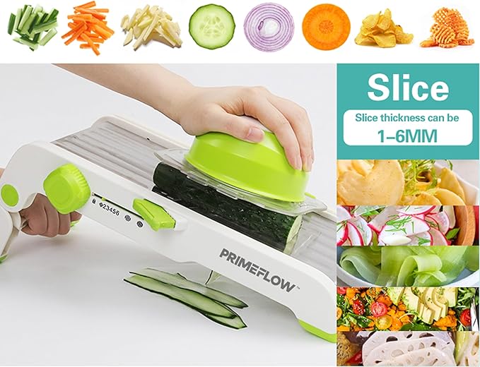 Adjustable Stainless Steel Mandoline Slicer – Multifunctional Vegetable Cutter & Julienne Tool with Safety Guard and Container – Ideal for Potatoes, Cucumbers, Carrots, Onions, Tomatoes