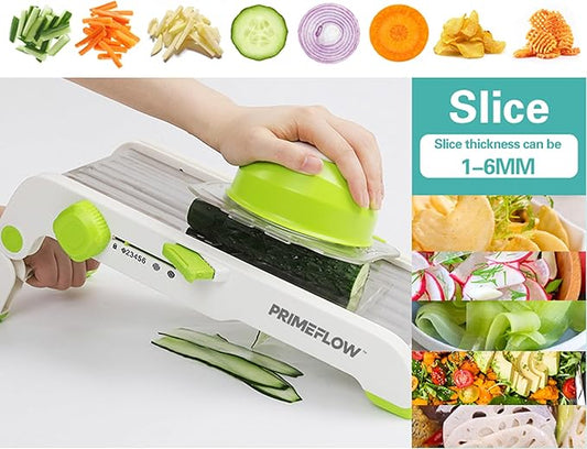 Adjustable Stainless Steel Mandoline Slicer – Multifunctional Vegetable Cutter & Julienne Tool with Safety Guard and Container – Ideal for Potatoes, Cucumbers, Carrots, Onions, Tomatoes