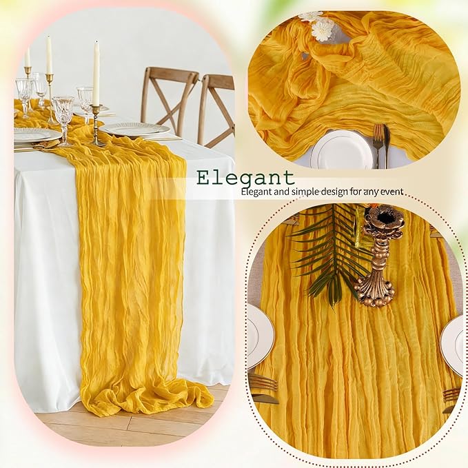 12 Pcs Gold Cheesecloth Table Runner 10Ft, Gauze Table Runners 21.5 x 120 inch,Semi Sheer Cheese Cloth Fabric Runner Bulk for Wedding,Party,Baby Shower,Bridal Shower