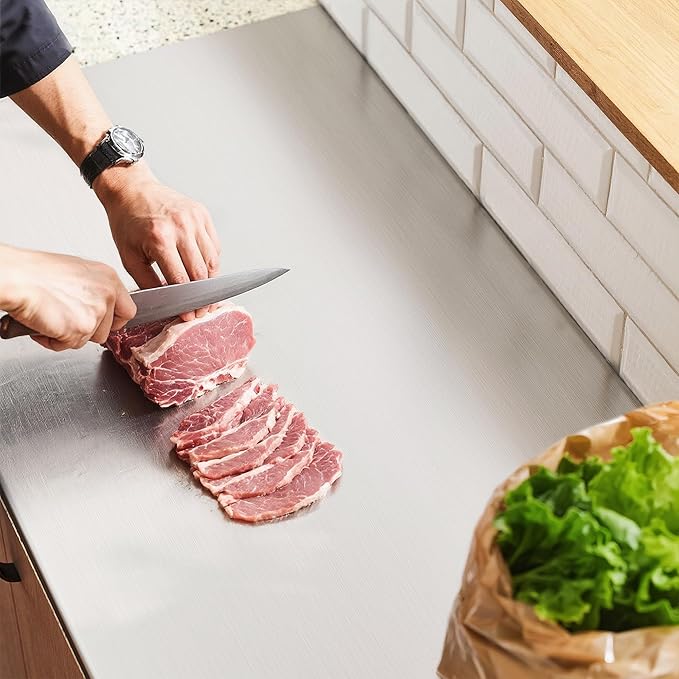 ISXACFF Large Cutting Board 35.4" L X 22.8" W Stainless Steel Cutting Board with Lip Metal Baking Board Non Stick Thick Board with Rolling Pin for Meat Fruits Vegetables Bread and Baking