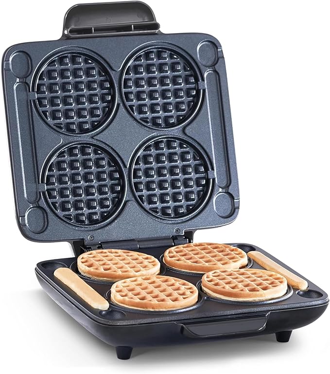 Dash Multi Mini Waffle Maker- Quad Waffle Maker for Family Breakfasts - Dual Nonstick Heating Plates & Easy-Release Surface - Compact & Fast-Heating - Graphite