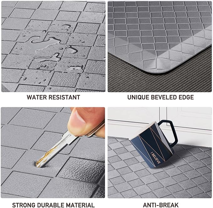 HappyTrends Anti-Fatigue Floor Mat - 4/5 Inch Thick, Waterproof Non-Slip, Heavy Duty Ergonomic Comfort Rug for Kitchen, Office, Sink, Laundry (22"x72", Gray)