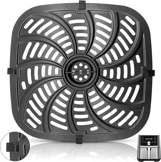 Air Fryer Grill Pan for Chefman TurboTouch Easy View Air Fryer 8 QT, Food Grade Non-Stick Air fryer Accessories Replacement Tray Rack Parts Grill Crisper Plate with Rubber Bumpers, Dishwasher Safe