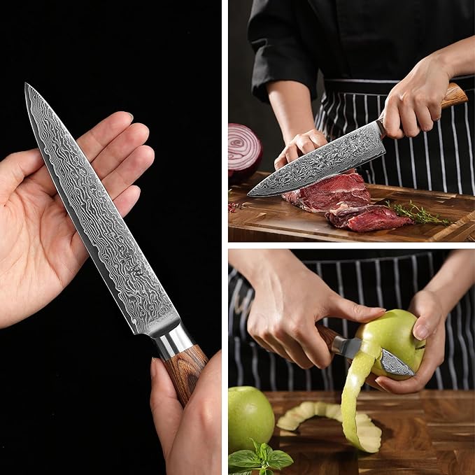 Wakoli EDIB Pro 5-Piece Damascus Knife Set – Professional Chef Knives Set with VG10 Core Blades, 67-Layer Damascus Steel and Ergonomic Pakkawood Handles – Premium Kitchen Knives in Wooden Gift Box