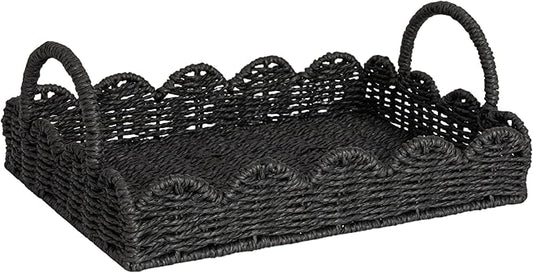 Household Essentials Handwoven Tray with Scalloped Edge and Handles, Natural