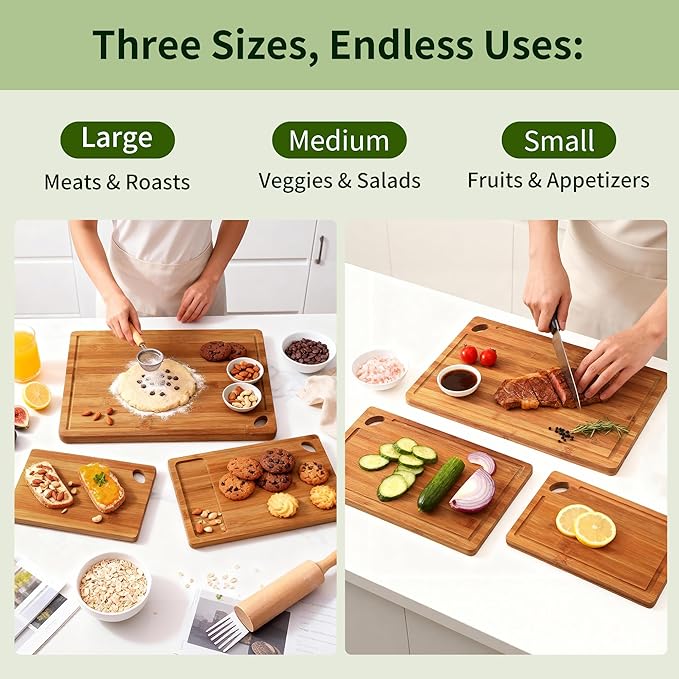 Carbonized Bamboo Cutting Board, Wood Cutting Boards for Kitchen with Juice Grooves, Reversible Charcuterie & Chopping Boards for Meat, Vegetables and Fruits Ideal Housewarming Gifts
