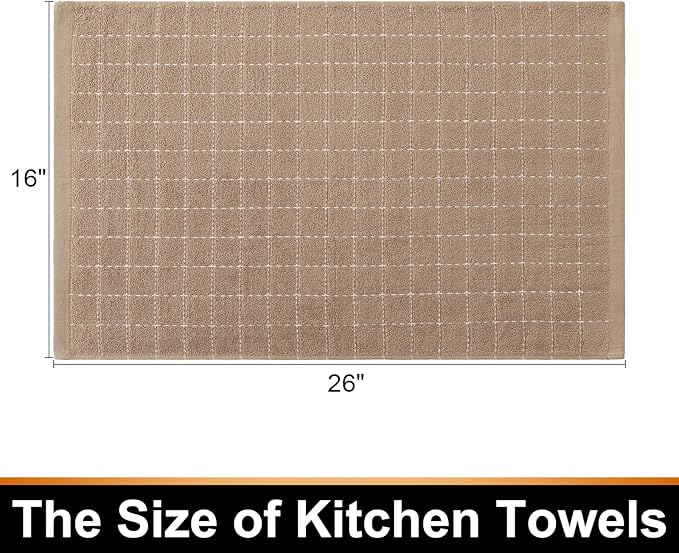 Mordimy 100% Cotton Terry Cloth Kitchen Towels, Super Soft and Absorbent Dish Towels for Drying, Checkered Designed Hand Towels for Kitchen, 16 x 26 Inches, 4 Pack, Tan