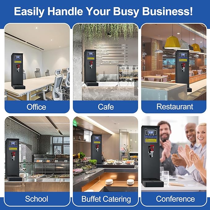 Commercial Hot Water Dispenser Commercial Water Boiler Electric Countertop Hot Water Machine Black 30L(8GAL)/Hour Step-heating Temperature Control 86-212°F for Boba Tea Coffee Office Restaurant 1600W