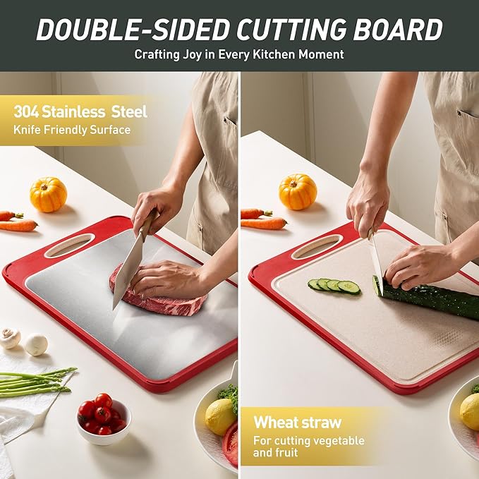 2 in 1 Stainless Steel Cutting Board with Handle Chopping Husband Birthday Christmas Xmas Valentines Father Day Gifts Ideal from Wife Romantic Anniversary Best Cool Gadget Awesome Who Have Everything