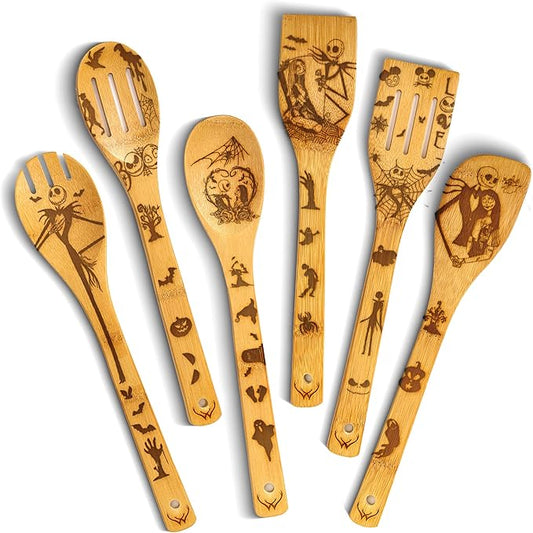 Nightmare Wooden Spoons for Cooking Before Christmas Gifts - Wooden Utensil Set with Spatulas & Spoons, Heat-Resistant, Eco-Friendly Kitchen Utensils for Non-Stick Cookware