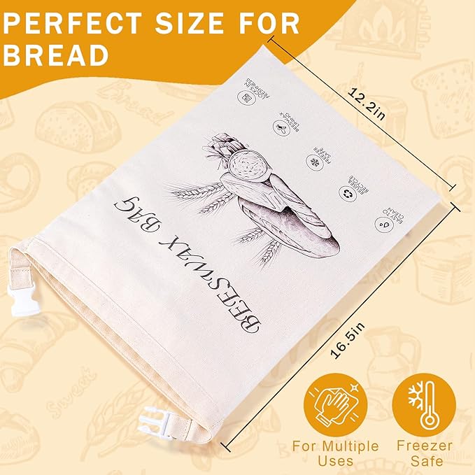 2-Pack Reusable Beeswax Bread Bags for Sourdough & Homemade Bread，Cotton Waxed Bags Keeps Fresh Longer(Crimson Bloom)