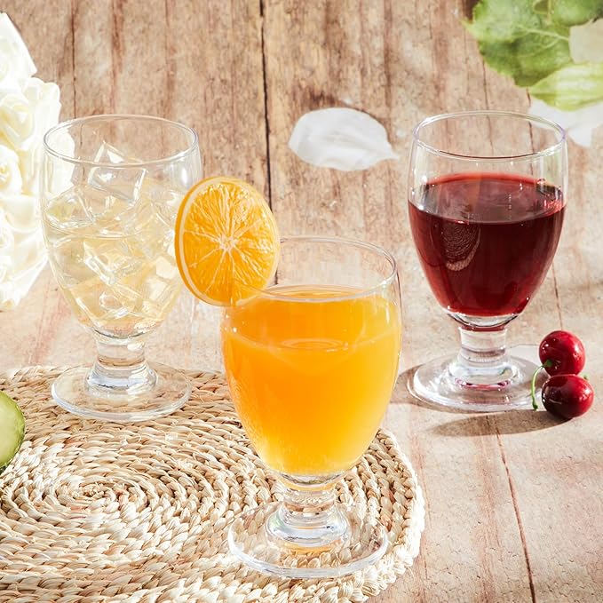 Patelai Set of 18 Clear Glasses 10.5 oz Water Goblet Glass Stemmed Water Glasses for Juice Wine Beer Tea Milk Cold Beverages Drinks Dishwasher Safe