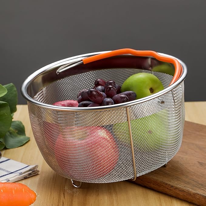 Steamer Basket for Instant Pot Accessories 6 & 8 Qt - Stainless Steel Mesh Strainer Insert - Vegetable Steamer for Cooking Broccoli, Eggs, Pasta - Fits All Pressure Cooker Pots - Silver