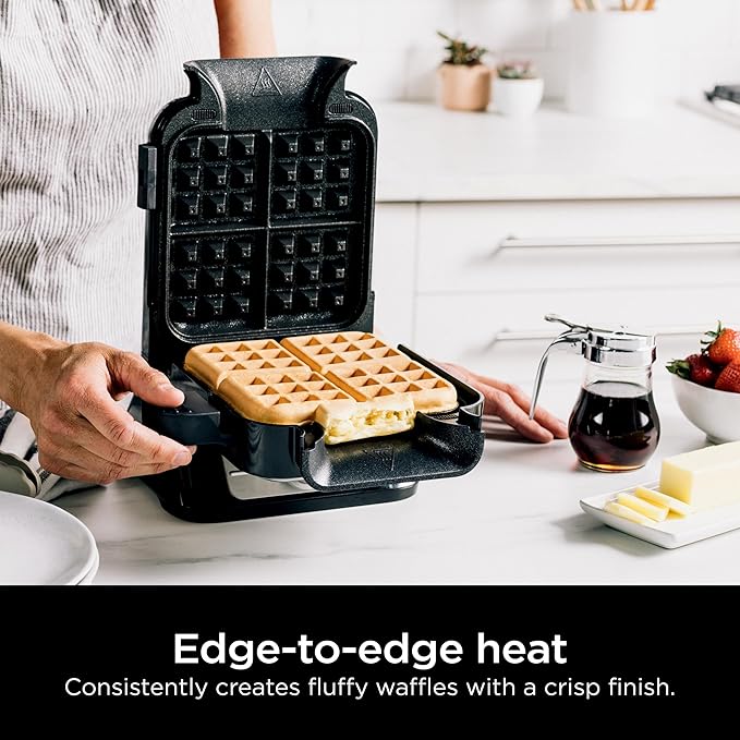 Ninja Belgian Waffle Maker PRO NeverStick – Vertical Design, No-Mess Nonstick, 5 Shade Settings + Specialty Mode, Fluffy & Crispy Waffles, Easy Cleanup, BW1001C (Canadian Version)
