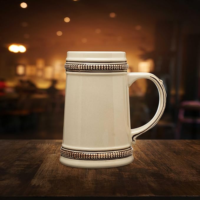 DISCOUNT PROMOS Ceramic German Beer Steins 18.5 oz. Set of 6, Bulk Pack - Restaurant Barware, Great for Oktoberfest, Wedding, Party, Birthday, Events - Brown