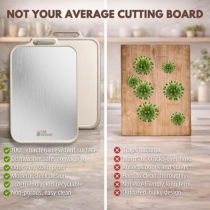 Stainless Steel Cutting Board, Double Sided Steel Cutting Boards for kitchen, Non Toxic Stainless Steel/Wheat straw pp Large size for meat,17 * 11 Inch,Dishwasher Safe,luxury style Aesthetic chopping
