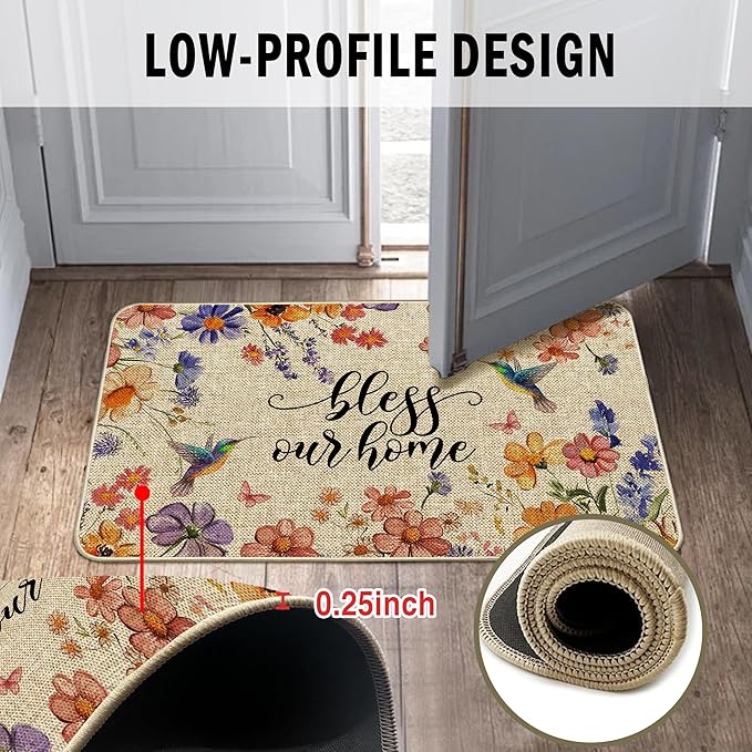 Flower Spring Kitchen Mats for Floor Set of 2, Wildflower Summer Floor Mats, Non Slip Rubber Backing Kitchen Floor Mat and Rug Set for Kitchen Sink, Office, Laundry