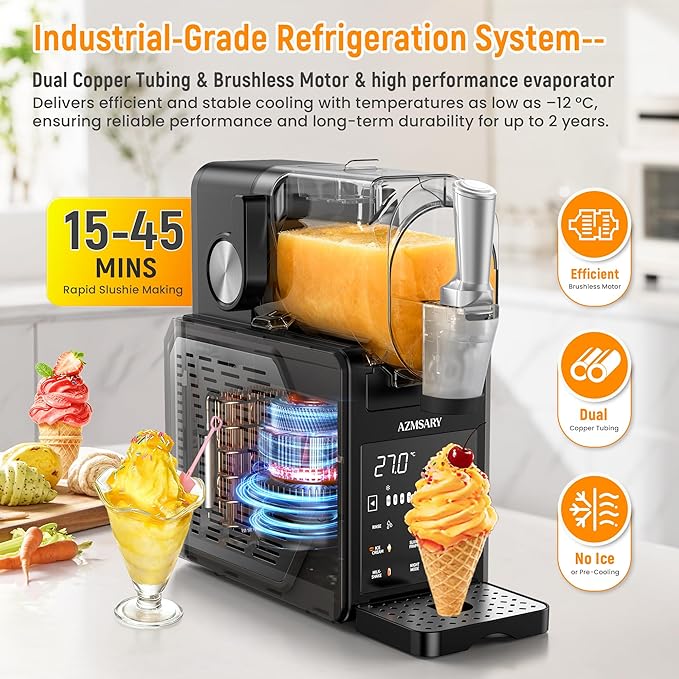Slushie Machine, 85oz Ice Cream Machine & Slushy Machine for home, with LED Display, 6 Preset Programs for Margaritas, Frappés, Milkshakes, and Soft Serve, Automatic Cleaning, No Ice Needed