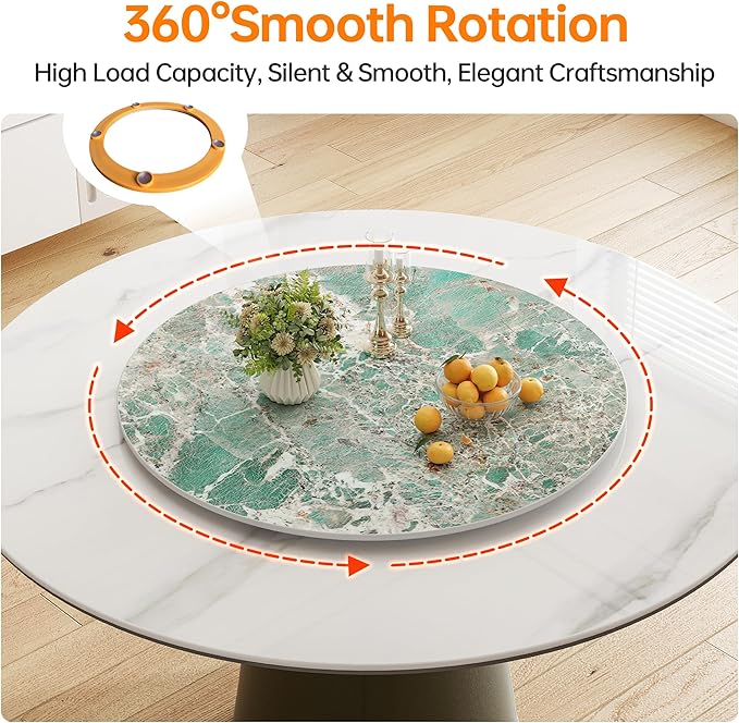 Lazy Susan Turntable 23.6 Inch-360°Silent Rotating Anti-Slip Serving Tray,Heavy Duty Centerpiece for Kitchen,Dining & Coffee Table-Green Modern Design with Non-Slip Base
