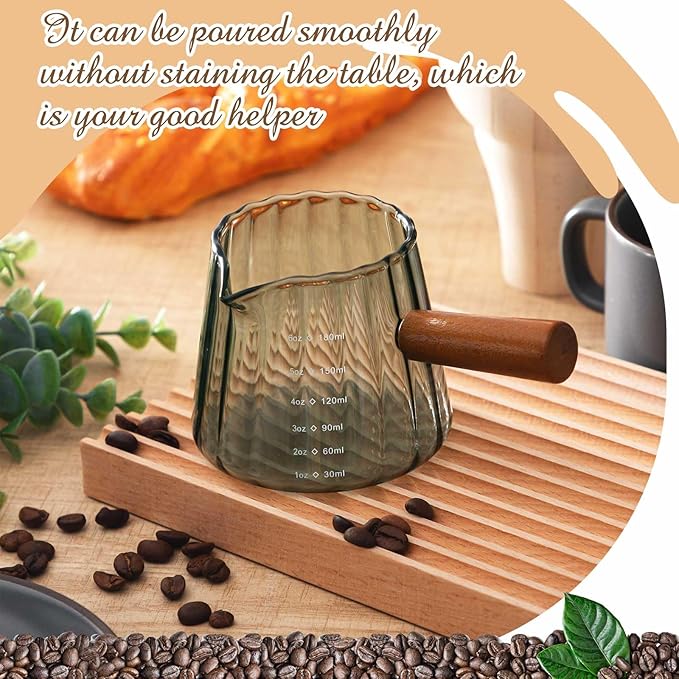 Espresso Shot Glass with Handle, 6 Oz/180 ml Espresso Cup with Single V-shaped Mouth, Measuring Cup for Milk Tea Coffee Bar Accessories(Gray,2 Pcs)