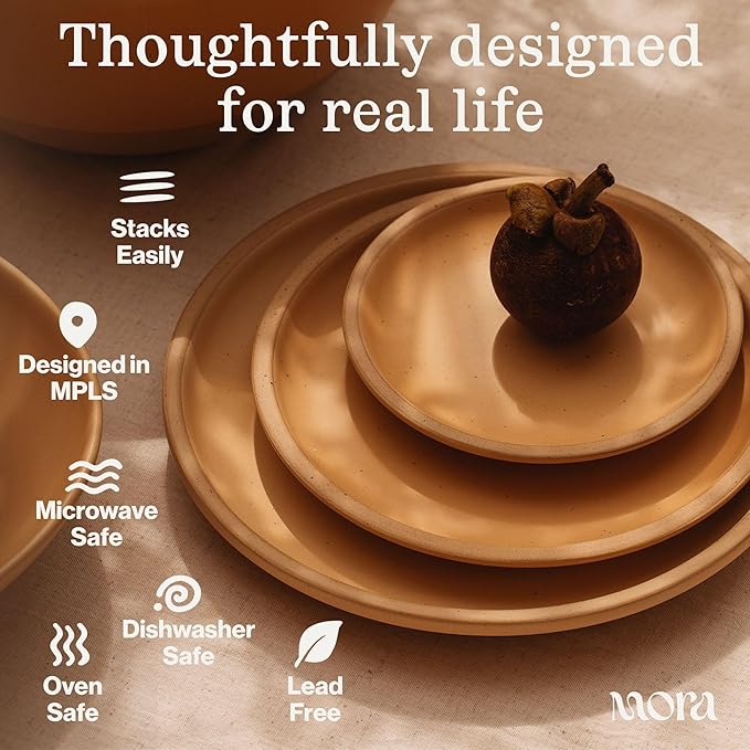 MORA Medium Plates Set of 4, 8.5 inch Ceramic Pottery Salad Plates - Microwave, Oven and Dishwasher Safe - Merrigold