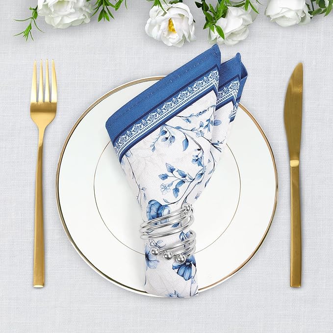 Blue Rose Watercolor Floral Print Cloth Napkins 100% Cotton, 18" X 18" Dinner Napkins Cloth Set, Washable Napkins for Home, Kitchen, Dinner, Party, Wedding, Cocktail, Set of 6
