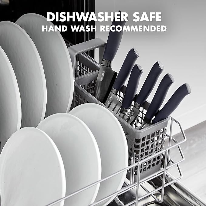 GreenPan Titanium Ultimate 16-Piece Knife Block Set, Titanium Coated, Stainless Steel, Eco-friendly, Ergonomic Grip, Slip Resistant, Balanced, Heat Treated, Hand Sharpened, Dishwasher Safe