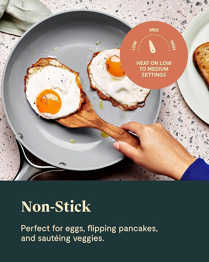 Caraway Ceramic Fry Pan Duo with Glass Lids - Non-Stick Frying Pans (10.5” & 8”) - Non Toxic, PTFE & PFOA Free - Oven Safe & Compatible with All Stovetops – Perracotta