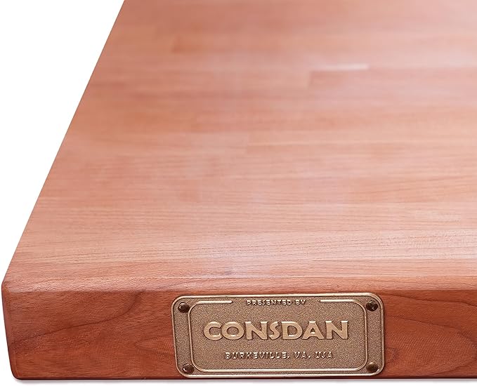 CONSDAN Butcher Block Counter Top, USA Grown Cherry Solid Hardwood Countertop, Wood Slabs for Kitchen, Reversible, Both Side Polished, Prefinished with Food-safe Oil, 1.5" Thickness, 36" L x 36" W