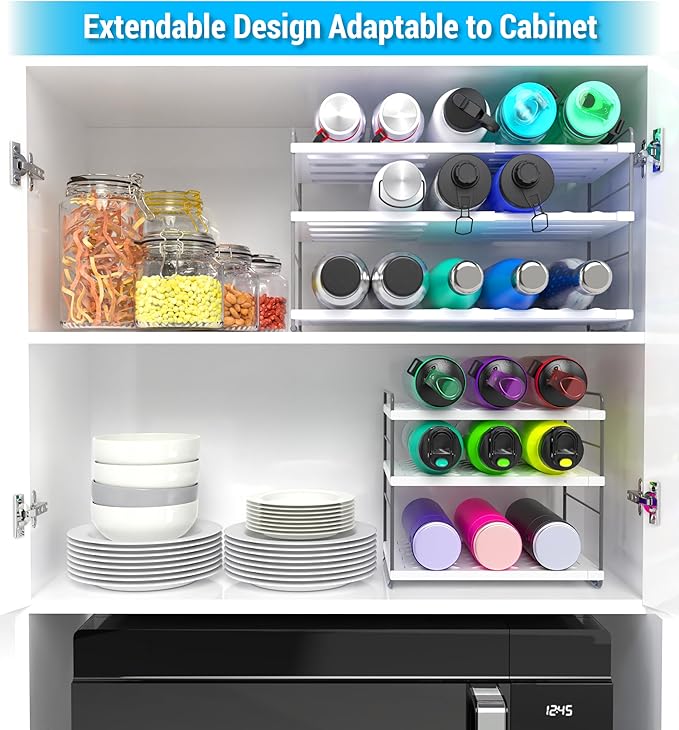 YAN & HIN Expandable Water Bottle Organizer for Cabinet, Tumbler Organizer, Water Bottle Holder for Kitchen Organization, Pantry Organizers, Refrigerator Organizers and Storage
