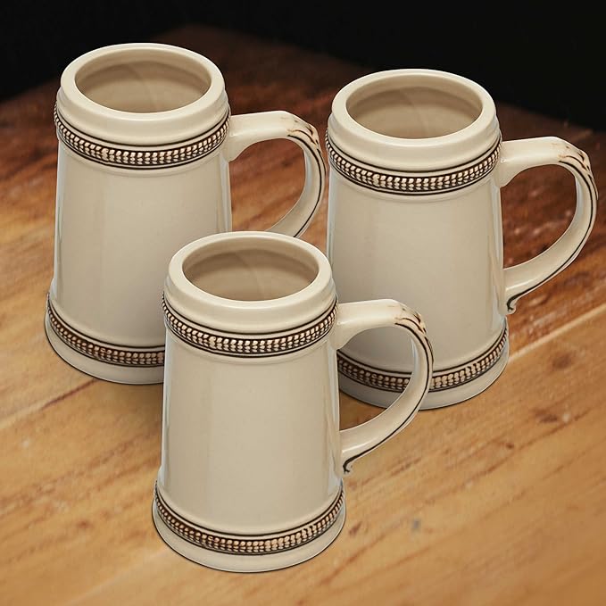 DISCOUNT PROMOS Ceramic German Beer Steins 18.5 oz. Set of 6, Bulk Pack - Restaurant Barware, Great for Oktoberfest, Wedding, Party, Birthday, Events - Brown