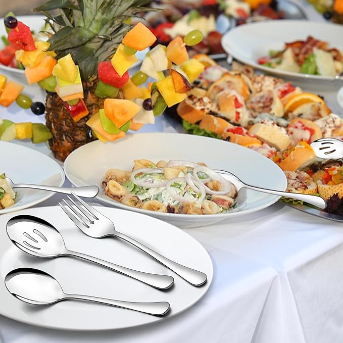 Homikit Large Serving Utensils Set, 6-Piece Stainless Steel Serving Spoons Slotted Spoons Forks, 9.8 Inch Big Metal Hostess Set for Catering Buffet Banquet Party Kitchen Restaurant, Dishwasher Safe