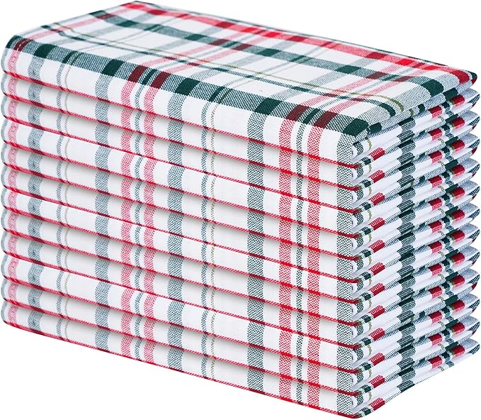 Blue Needles Gingham Buffalo Plaid Cloth Napkins 100% Cotton Set of 12 Dinner Table Christmas Napkins 18x18 inch Soft Reusable Washable Perfect for Event Parties & Everyday Use - Christmas Multi White