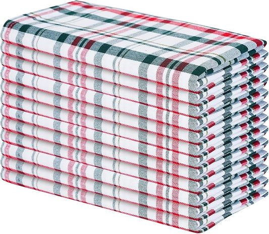 Blue Needles Gingham Buffalo Plaid Cloth Napkins 100% Cotton Set of 12 Dinner Table Christmas Napkins 18x18 inch Soft Reusable Washable Perfect for Event Parties & Everyday Use - Christmas Multi White