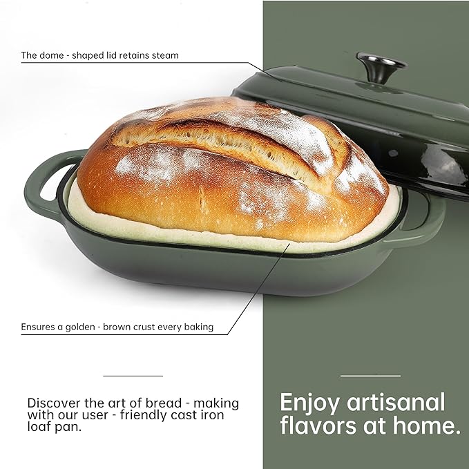 Fijxzct Premium Enameled Cast Iron Dutch Oven for Bread Baking | Non-Stick 5QT Oval Bread Oven with Lid | Perfect for Sourdough, Loaf, and Artisan Baking (Oval Green, 5 QT)