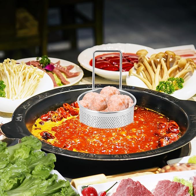 Pasta Basket for Boiling, 304 Stainless Steel Pasta Strainer Basket Fryer Baskets Mesh Sieve Food Strainer Practical and Reliable Hot Pot Strainer for Boiling and Blanching