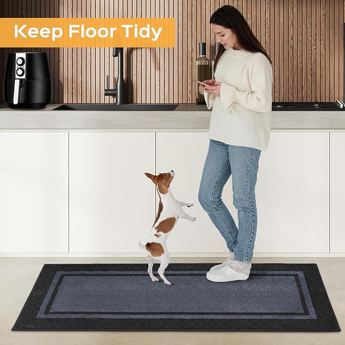 Kichen Rugs 24" x 96", Non-Slip Machine Washable Kitchen Runner Rugs Floor Mats, Absorbent Comfort Standing Mats for Kitchen, Sink, Laundry and Hallway, Bluish Grey & Charcoal