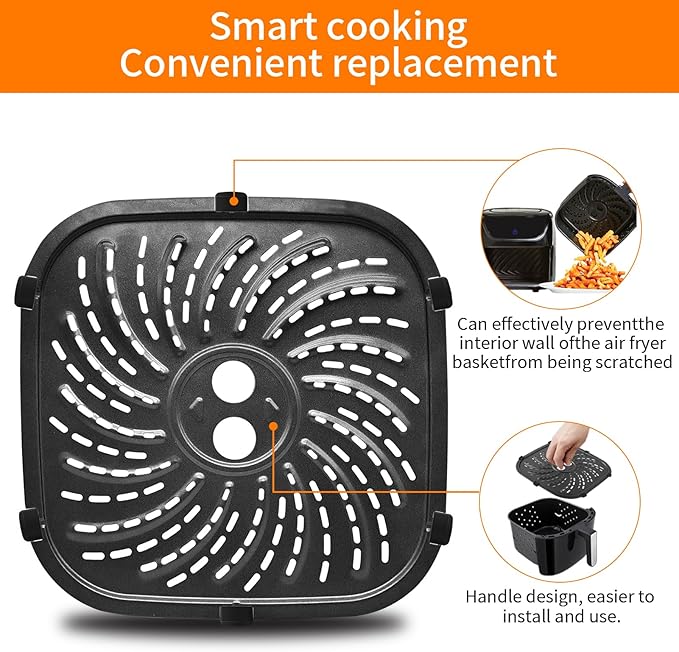 GWYXC Air Fryer Replacement Parts for PowerXL 4-Quart Digital Air Fryer with Fry Tray, 8 × 8 IN Food Grade Air Fryer Replacement Tray Accessories Rack Grill Pan Grill plate Crisper Plate Baking Pan