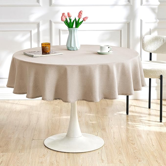 AUSSPVOCT Textured Linen 54 Inch Round Tablecloth Up to 36'' Tables, Waterproof Spill-Proof Fall Table Cloth Wrinkle Free Circle Dining Tablecover for Birthday Farmhouse Easter Holiday Party Decor