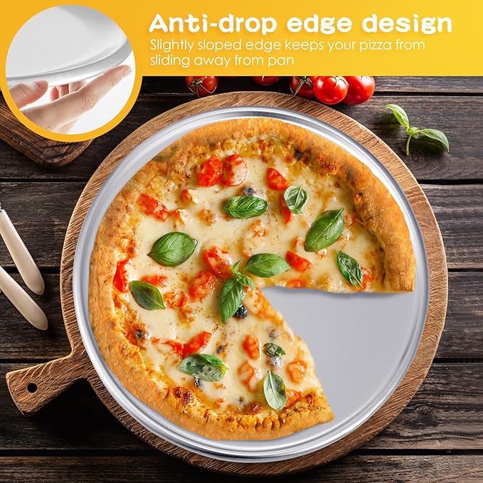 Rtteri 12 Pcs Pizza Pan Bulk Restaurant Aluminum Pizza Pan Set Round Pie Cake Plate Rust Free Cake Tray for Oven Baking Home Kitchen Restaurant Easy Clean (18 Inch)