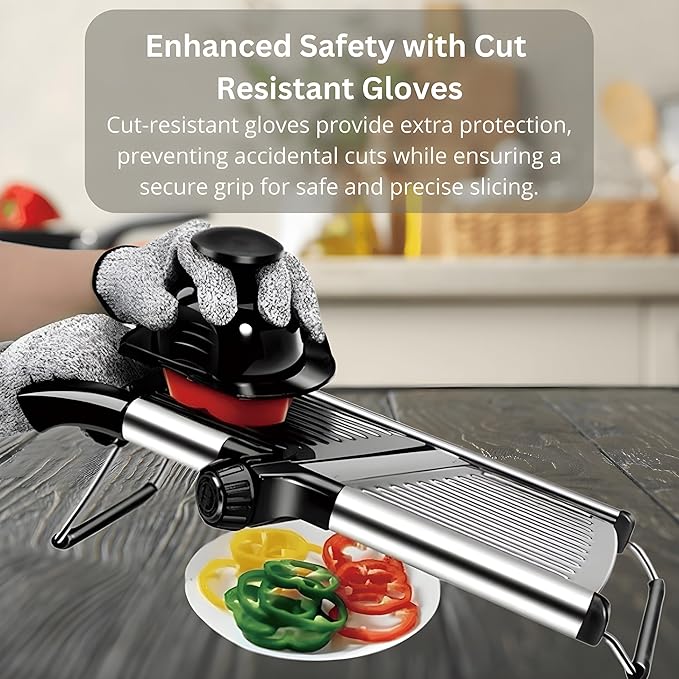 Mandoline Slicer for Kitchen, Adjustable Stainless Steel Vegetable Slicer & Chopper, Safe Mandolin Food Slicer for Potato, Onion, Tomato, Cucumber & Fruit, Julienne Blades with Cut-Resistant Gloves