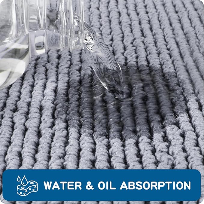 PURRUGS Machine Washable Kitchen Rug Set [2 PCS] (24" x 36"+ 24" x 60"), Non-Slip/Skid Kitchen Runner Rugs & Floor Mats, Super Absorbent Soft Area Rugs for Sink, Kitchen & Laundry, Grey