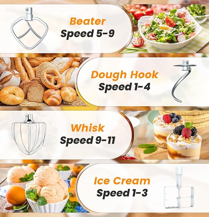 Bonnor Stand Mixer Set, 6QT Kitchen Mixer with LED Touchscreen, 11-Speed Tilt-Head Mixer with Timer, 4 Preset Menus, Stainless Steel Bowl, Dough Hook, Whisk, Beater,Plus 2QT Ice Cream Maker Attachment
