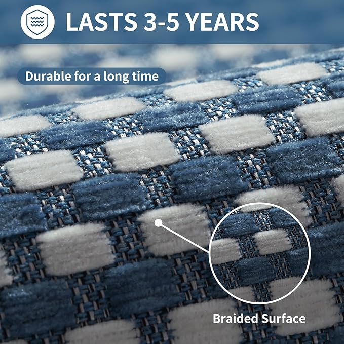Long Kitchen Runner Rugs Kitchen Mat Non Slip Washable, Super Absorbent Soft Chenille Braided Kitchen Mats for Floor, Rubber Backing Kitchen Floor Sink Standing Mat, Easy Clean, Blue 17"x71"
