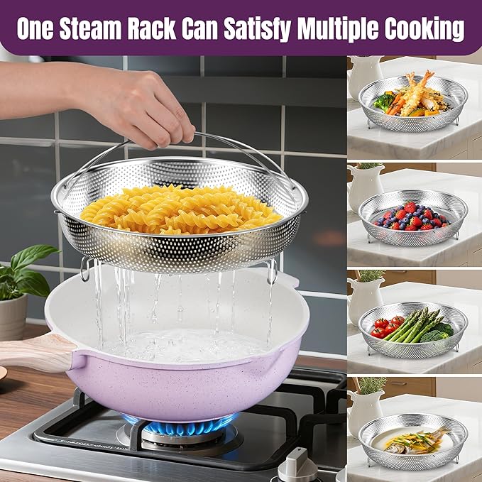 AOSION 11 Inch Nonstick Ceramic Deep Frying Pan Skille with Lid,5QT Sauté Pan for Cooking with Steam Rack,Healthy Large Skillet,Stay Cool Handle, Induction Compatible, PFOA & PFAS Free. (12IN-PURPLE)