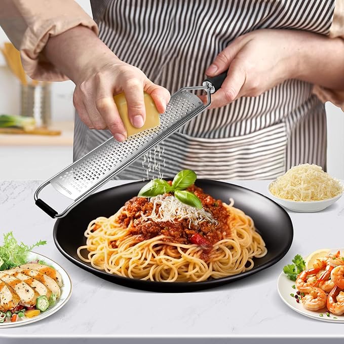 Premium Lemon Zester & Cheese Grater,Kitchen Tool for Parmesan Cheese, Lemon, Ginger, Garlic, Nutmeg, Chocolate, Vegetables, Fruits,Sharp Stainless Steel Blade,Dishwasher Safe (Black)